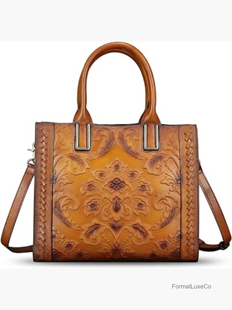 Genuine Leather Embossed Satchel Handbag Crossbody Tote